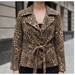 Threads Leopard Print Lightweight Cotton Coat Jacket Tie Waist Button Front XL